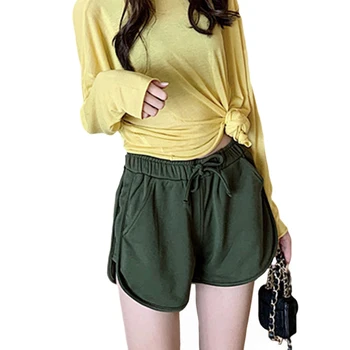 

Drawstring Women Shorts Elastic Band Spring Summer Daily High Waist Fitness Running Solid Casual Shopping Loose Fashion Working