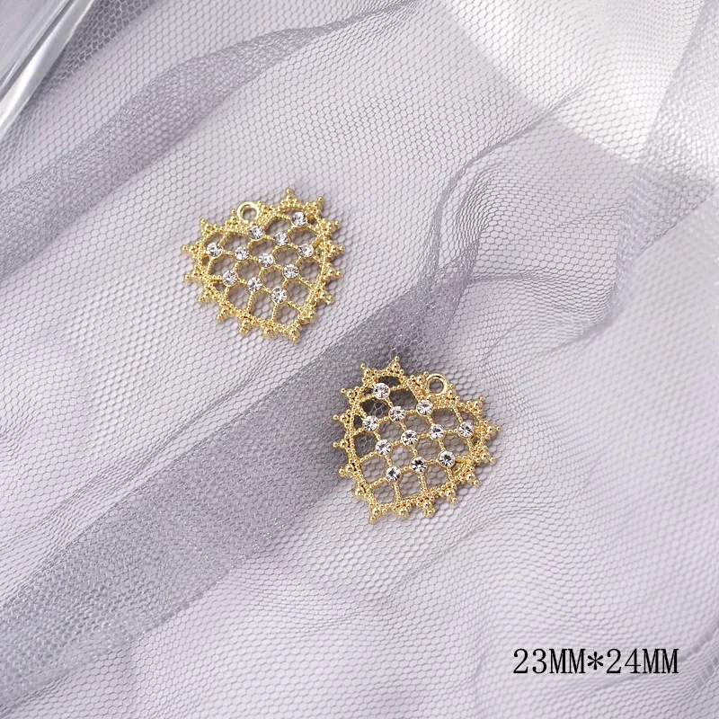 50pc Gold color Alloy Material Pearl Hollow Heart shape Charm For DIY Earring/Necklace Handmade Jewelry Making