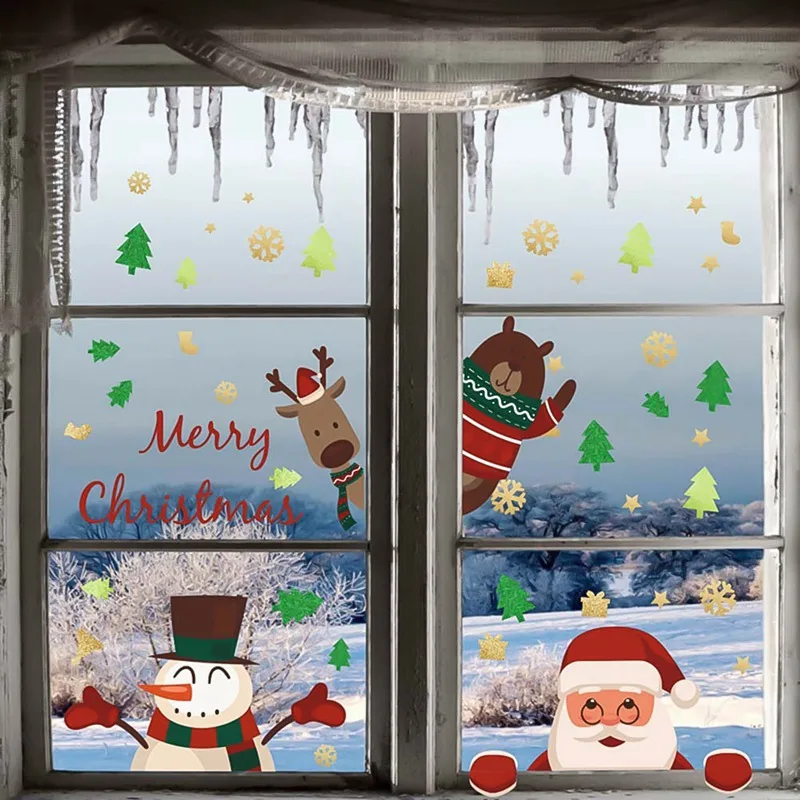 

New Year Christmas Home Window Glass PVC Wall Sticker DIY Xmas Santa Claus Snowman Wall Poster Mural Refrigerator Decor Decals