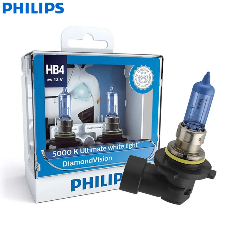 HB4 Philips Diamond Vision H1 H4 H7 H8 H11 9005 9006 HB3 HB4 12V DV 5000K холодный белый светодиодный светильник автомобильные галогенные лампы головного светильник противотуманная фара, 2X - Испускаемый цвет: HB4
