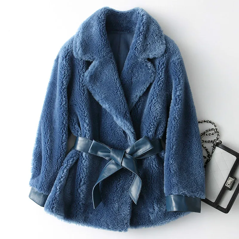 Blue Новинка, Женское зимнее пальто с натуральным мехом, шерсть, куртка, Корейская одежда, пальто и куртки для женщин, veste fourrure femme KQN18220 - Цвет: Blue