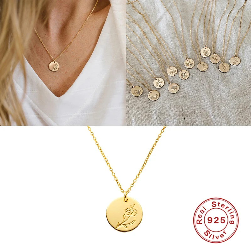 

Canner 925 Sterling Silver Gold Necklace Birthday Flower Round Astrolabe Pendant Necklace For Women Fine Jewelry Collar W5