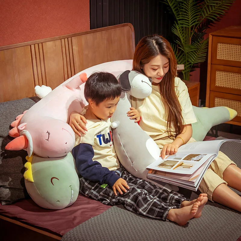 Super soft dinosaur plush toy big doll long strip pillow bed legs parent-child sleeping pillow nice cartoon unicorn dinosaur alpaca polar bear plushie pillow stuffed soft long animal cushion kids baby sleeping dolls