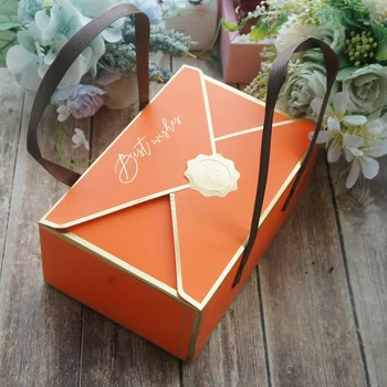 

21.5*14*8cm 10pcs Gold Orange Best Wish Envelop Paper Box for Candy Cookie Chocolate Macaroon Gift Packaging Wedding Use