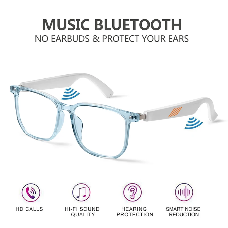 Bluetooth 5.0 Smart Glasses Headset Music Sunglasses Mobile Phone Dust Proof Voice Control Blue Light Earphones Sports Driving 