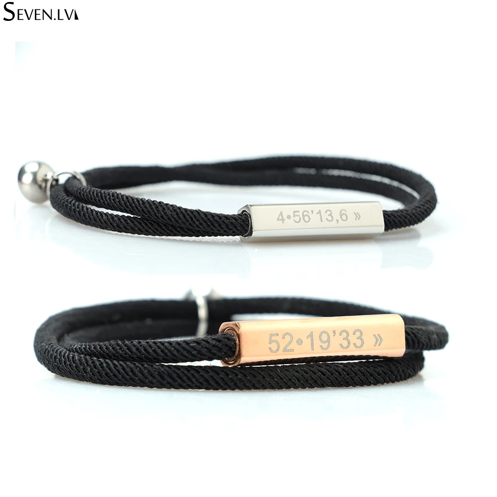 Bracelet Jewelry 2 Pcs/ Set of Magnet Charm Carved Name Bracelets For Couples