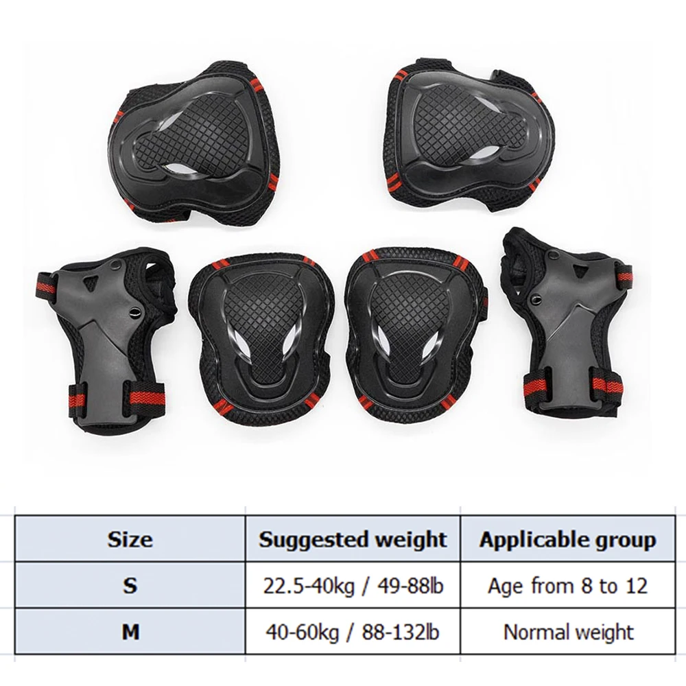 6PCS Elbow Knee Brace Pads Kids Adult Cycling Roller Skating Skateboard Elbow Knee Hands Safety Protection Guard Pads Set