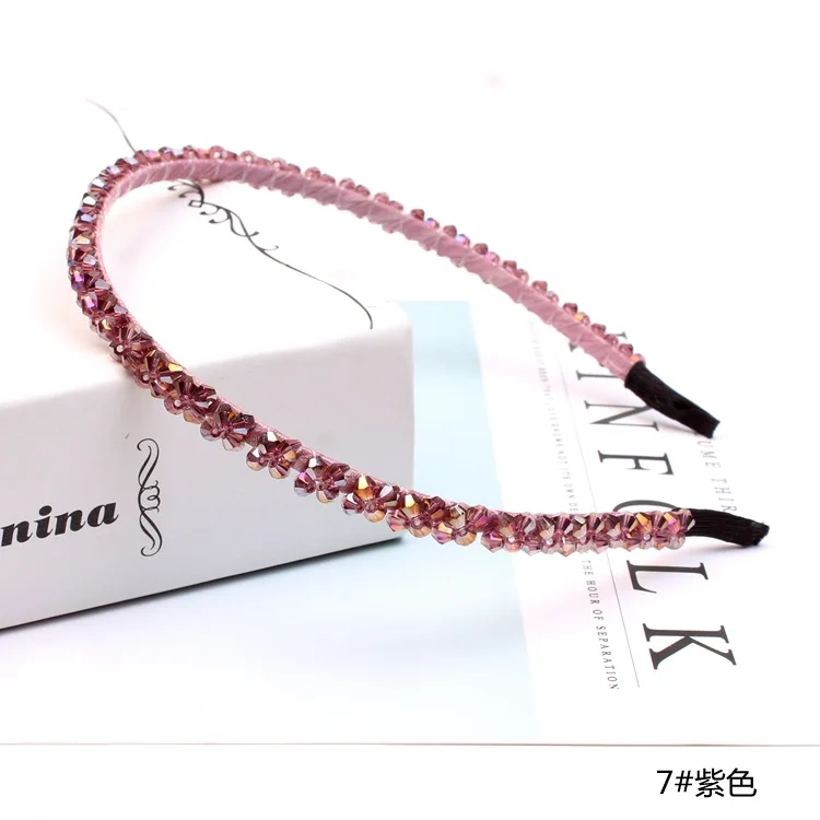 Solid Color Luxury Rhinestone Headband Women Beads Bezel Hair Hoop Korea Hairband Girls Bride Wedding Hair Accessories - Цвет: pattern  3 pink