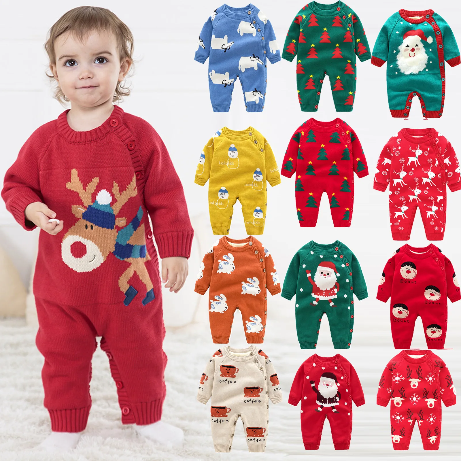 

New 0-18Month multiple styles Children's Baby Jumpsuit Cartoon Long Sleeve Thickened Warm Baby Rompe Knitted romper Keep warm M5