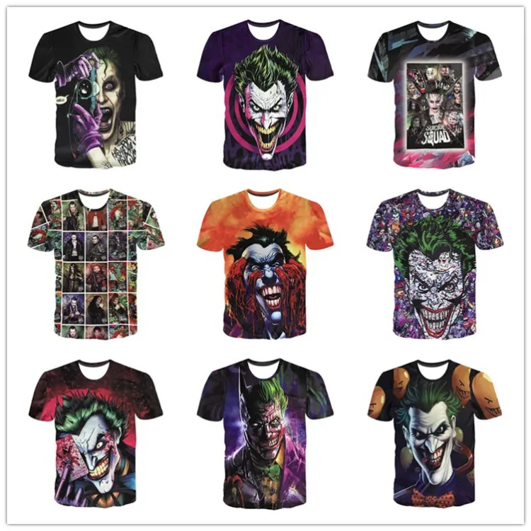 

2017 Summer Europe And America 3D Short Sleeve T-shirt Digital Printing Realistic Suicide Squad Clown Style