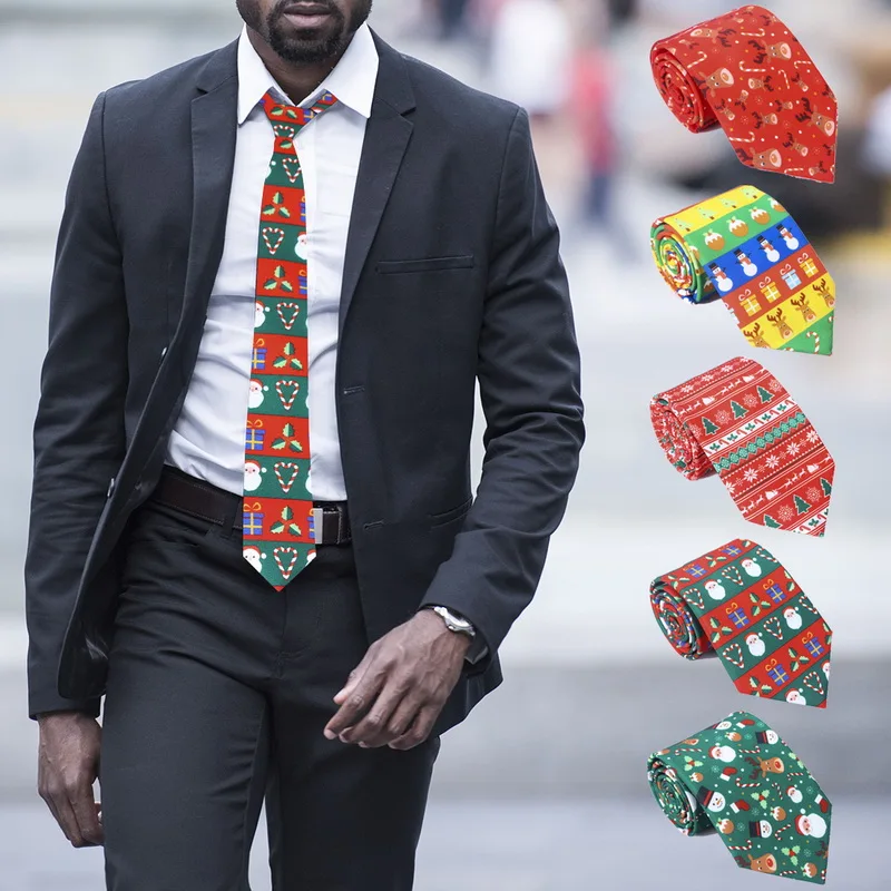 

2020 New Design Christmas Tie for Men Snowman Animal Tree Printed Mens Gift Festival Necktie for Christmas