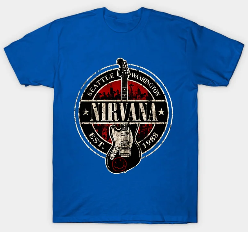 NIRVANA футболка Est 1988 Марка с гитарой новая аутентичная s m l xl 2XL - Цвет: Королевский синий