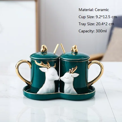 2Pcs-A(Lid Tray Spoo OUSSIRRO 2 шт./компл. Творческий Керамика пара чашка кружка Love с ложкой лоток крышкой ко Дню Святого Валентина свадьбы подарки на день рождения с подарочной коробкой - Цвет: 2Pcs-A(Lid Tray Spoo