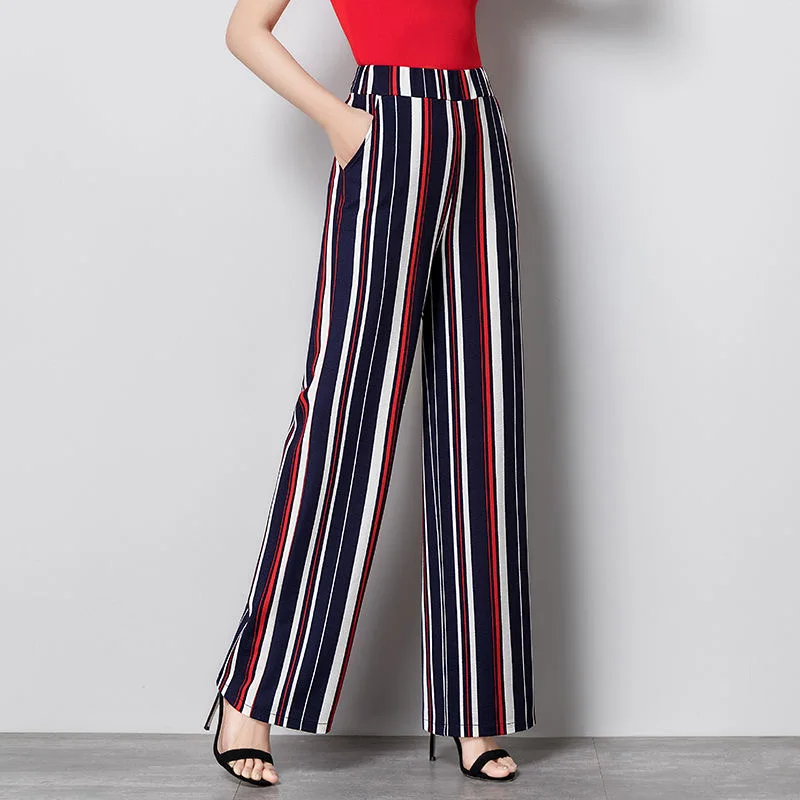 

Summer stripe Wide Leg Pants For Women Casual Elastic High Waist 2020 New Fashion Loose Long Pants Spring Pant Trousers Femme