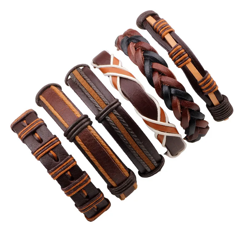 10 Styles Trendy Vintage Multilayer Handmade Leather Bracelets Leaf Anchor Aircraft Wood Beads Bracelets & Bangle Wholesale