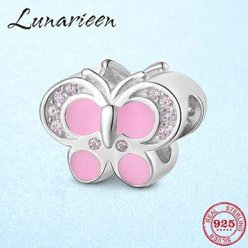 

Butterfly fairy 925 Sterling Silver beautiful Pink Enamel Beads Jewelry Making Fit Original Women europeu Charm Bracelets DIY