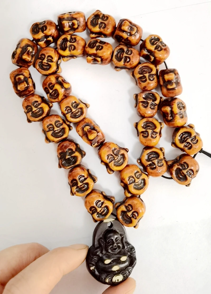 

fashion men Imitation Yak Bone Maitreya Buddha Exaggerated Pendant Charm Necklace