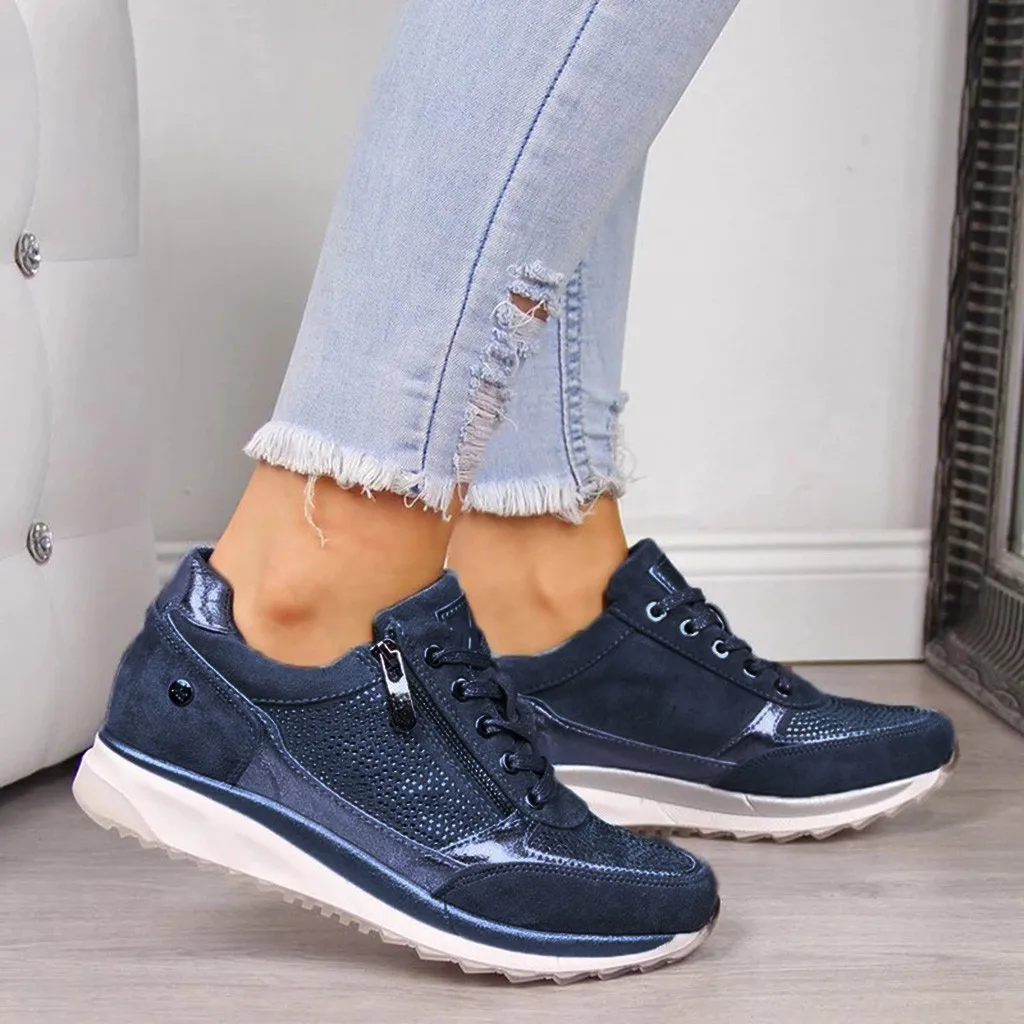 Zipper side lace up pu sneakers Clearance