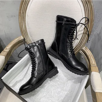 

Women's autumn and winter boots thick bottom non-slip zipper shoes woman wild leather short boots casual motorcycle boots FD-20