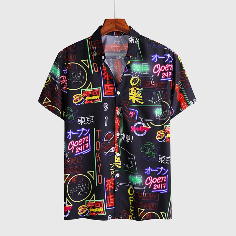 Shirts Short-Sleeve Harujuku Hawaii 3d-Printing Street Japanese-Style Casual Fashion