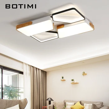 

BOTIMI Nordic 220V LED Retangular Metal Ceiling Lights For Living Room Wooden Round Squre Ceiling Mounted Bedroom Lamps