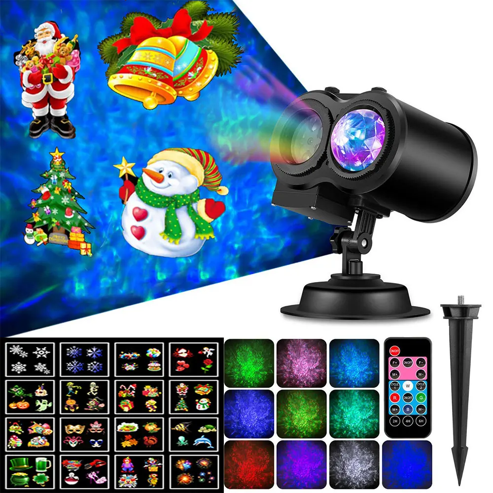 

LED Spotlight Projector Remote Control Film Projection Lamp Waterproof Landscape Flood Light Christmas Party Water Wave Lamp