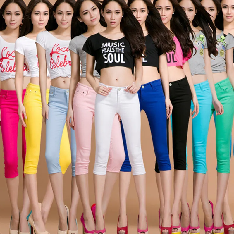 

LPOWSS Women Plus Size Sexy Leggings Skinny Jeans Candy Color Slim Leggings Stretch Capris Cropped Pants Korean Casual Pants