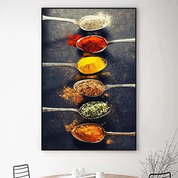 

Spices in Spoons for Cooking Canvas Art Posters And Prints Kitchen Theme Canvas Paintings On the Wall Art Pictures Kitchen Decor