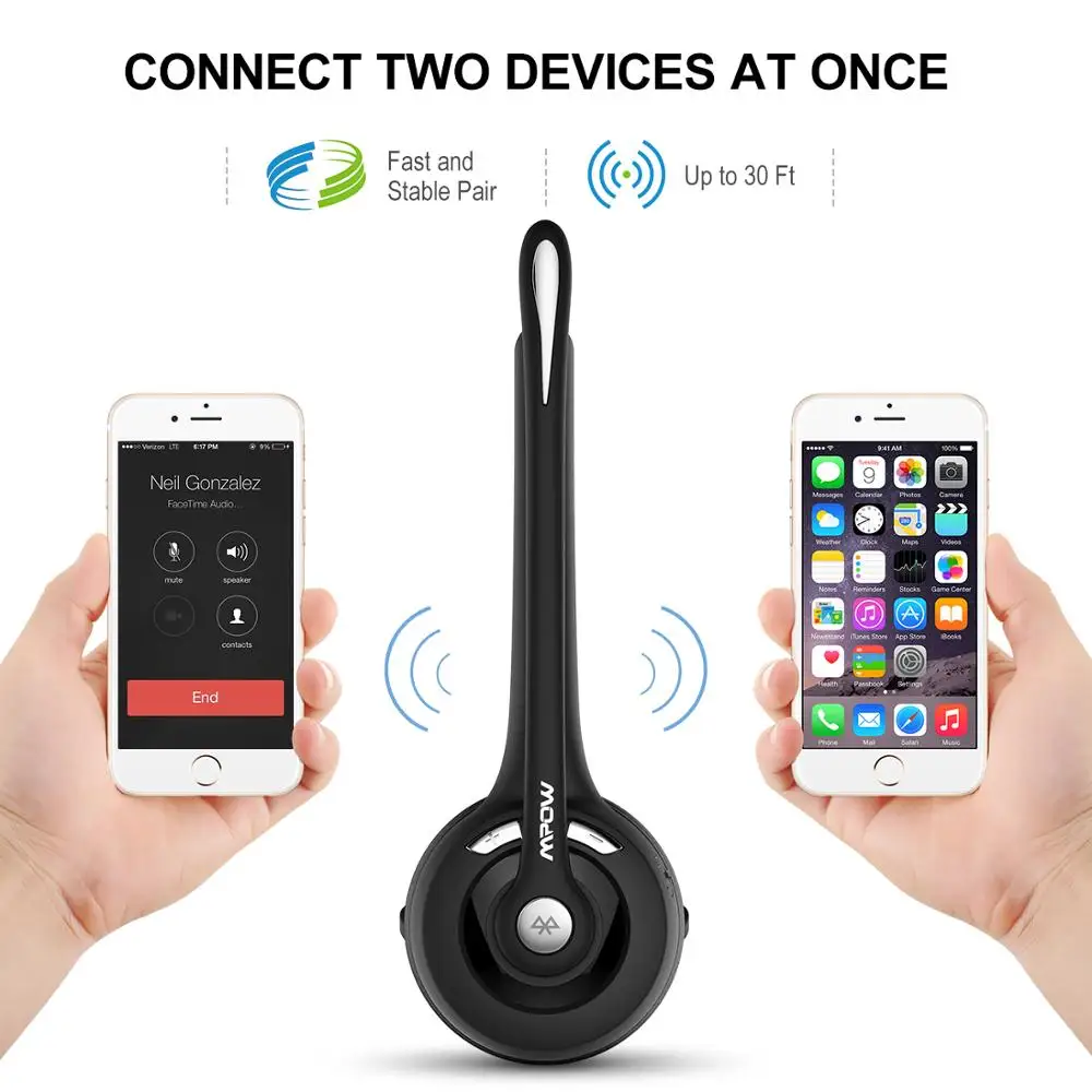 2 Pack Mpow Office Wireless Headset New Over the Head Bluetooth Headset with Noise Cancelling Mic 13 Hrs Talk Time for Driver