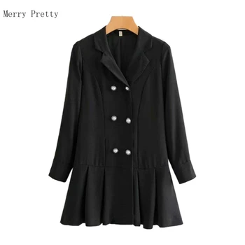 

Black Notched Collar Straight Dress For Women Long Sleeve Double Breasted Mini Dresses Loose Casual Hight Waist Cotton Dress