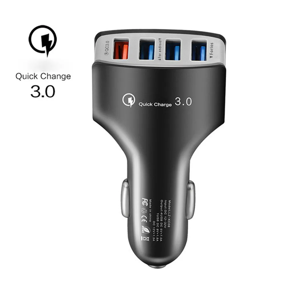4 USB Автомобильное зарядное устройство подходит для iPhone 6 6s 7 8 plus планшет xiaomi samsung S8 телефон планшет gps 3.0A автомобильный адаптер зарядного устройства для телефона - Тип штекера: Black