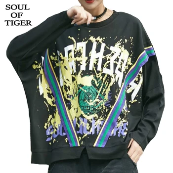 

SOUL OF TIGER 2020 Spring Fashion Korean Laides Cotton Tee Shirts Women Casual Loose Oversized Tshirts Punk Printed Tops Clothes