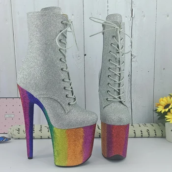 

Leecabe Rainbow colorful glitter 20CM/8inches High Heel platform Boots closed toe Pole Dance boots