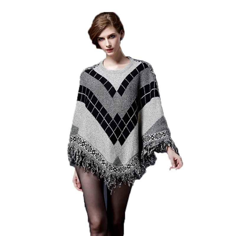 S612 Gray CUHAKCI, вязаный свитер, женский, с кисточками, плащ, свитера, Осень-зима, рукав летучая мышь, женский, круглый вырез, топ, пуловер, теплый, летучая мышь, топы - Цвет: S612 Gray