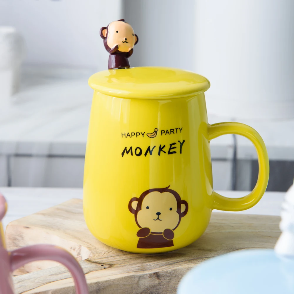 

New Cartoon Creative Coffee Ceramic Mug Cute Couple Mug with Lid with Spoon Girl Cup Home Decor Gifts