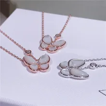 2 Colors High Quality Women Jewelry Natural Shell With Zircon Butterfly Pendant Real 925 Sterling Silver Necklace