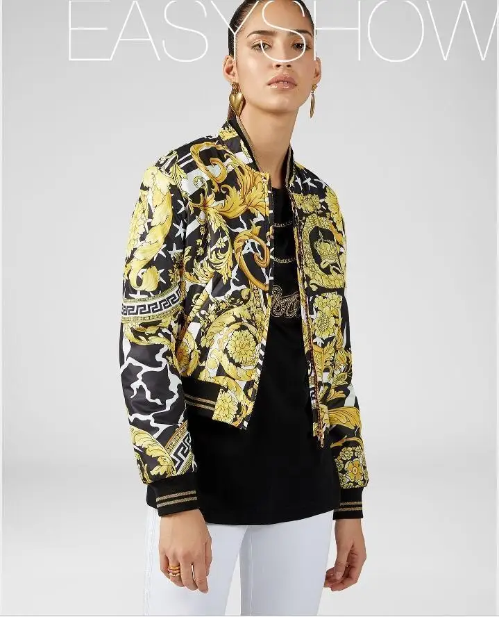 

1088 Cool Stand Collar Painting Print Zipper Long Sleeve Jacket Stylish Versatile Jacket In Early Fall 2019