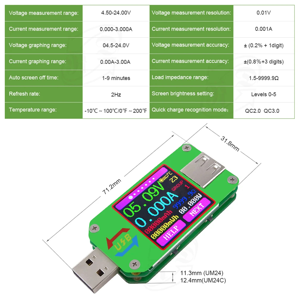 UM24 UM24C приложение USB 2,0 цветной ЖК-дисплей Вольтметр Амперметр батарея зарядное напряжение измеритель тока мультиметр кабель измерительный тестер