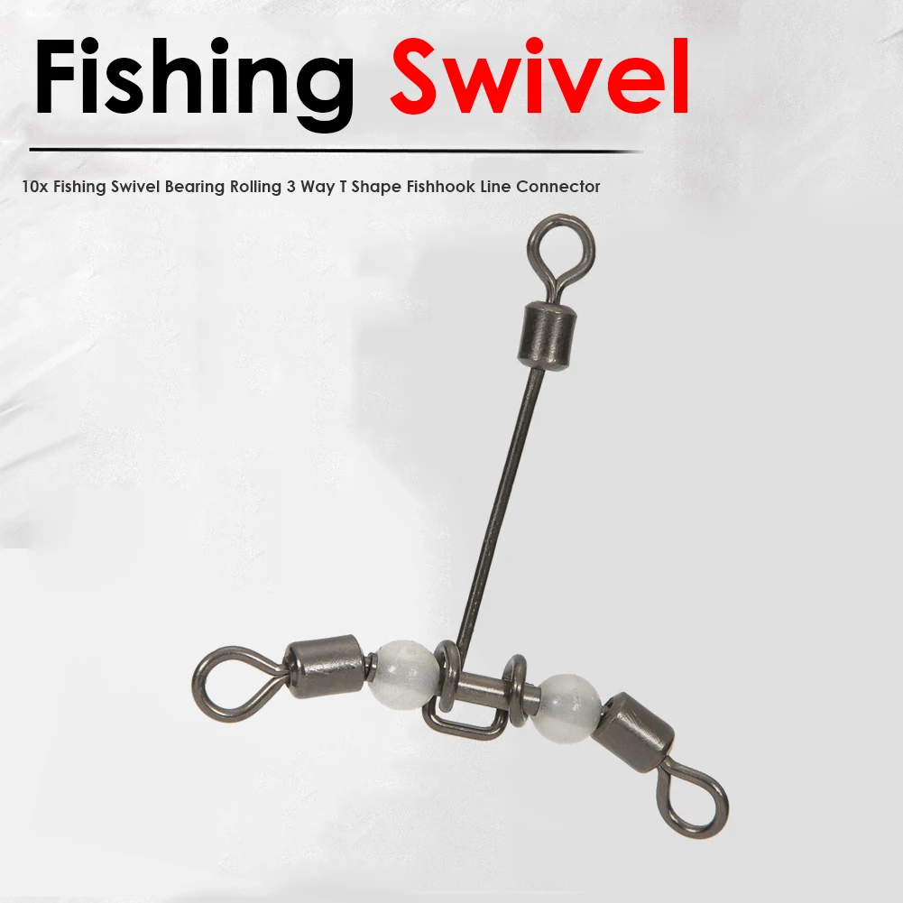 10pcs 3 Way Luminous T-shape Swivel Rolling Fishing Line Lure Fishhook Conn #Cr 