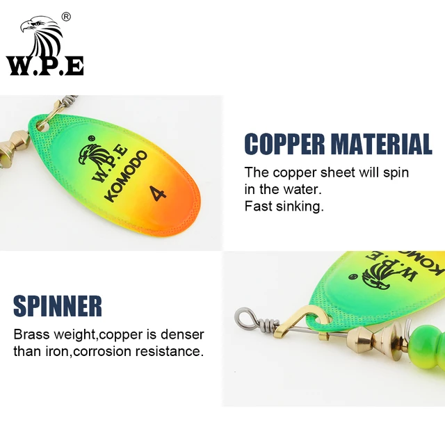 W.P.E Brand New Spinner Lure 2 pcs 3#/4#/5# Spoon lure Fishing Tackle  Treble Hook Metal Hard Lure Fishing Bait Bass Fishing Lure