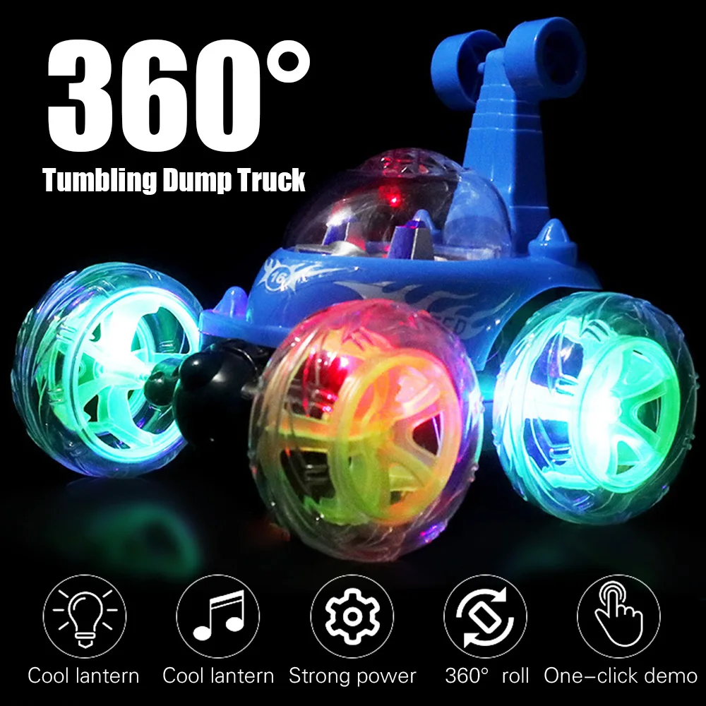 

4 Color Kids RC Car Dump Stunt Toys 360 Spinning Remote Control Truck LED Light Musical Toys 2020 Xmas Gift Juguetes Zabawka