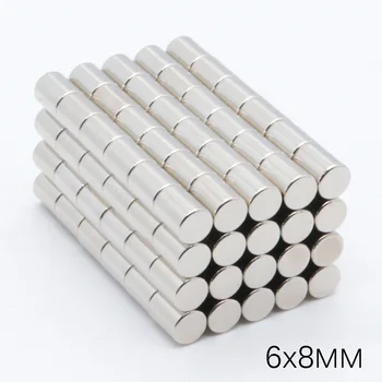 

100pcs 6x8 mm N35 NdFeB Super Strong Powerful Small Round Rare Earth Neodymium Magnets 6 x 8mm Bulk Customized Fridge