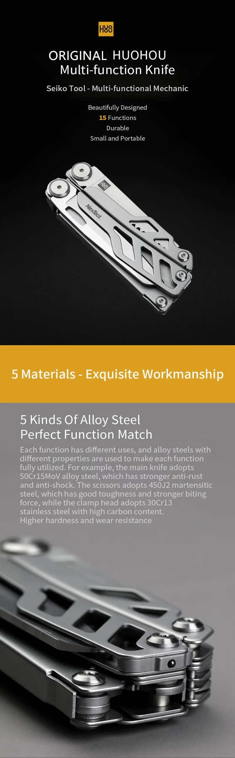 Original Huohou multi-function Folding Knife Bottle Opener Screwdriver  Pliers Stainless Steel Army Knives Hunting Outdoor (4)