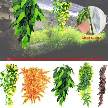 

12 Inch For Reptile DIY Fish Tank Simulated Plant With Suction Cup Plastic Fake Hanging Pet Supplies Realistic Artificial Vine