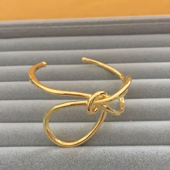 

Baoyocn Luxury Brand 925 Sterling Silver Yellow Gold Color Toi Et Moi Knotted Open Cuff Bow-knot Bangle Women Jewelry