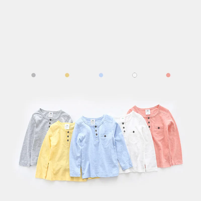Children's Long Sleeve T-Shirt 2-8 9 10 Years For Boys Pullover Tops Autumn Soft Cotton Solid Color children t shirt boys blouse shirt