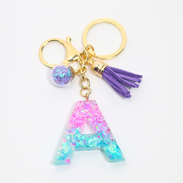 Creative Letter Alphabet Crystal Arylic Liquid Keychain Women Key Chains Ring Car Bag Tassels Pendent Charm Gift Accessory