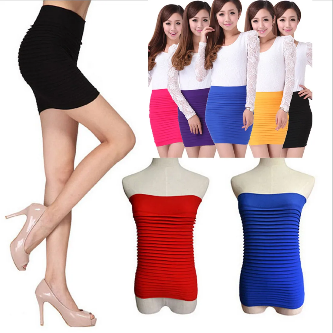 satin skirt Summer Women Skirt High Waist Pleated Skirt Candy Color Knitted Elastic Mini Skirt Sexy Office Lady Short Skirts Black red skorts for women