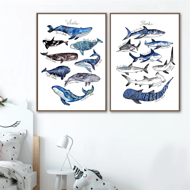 Prints digital download printable nautical wall art coastal painting watercolor art sea life