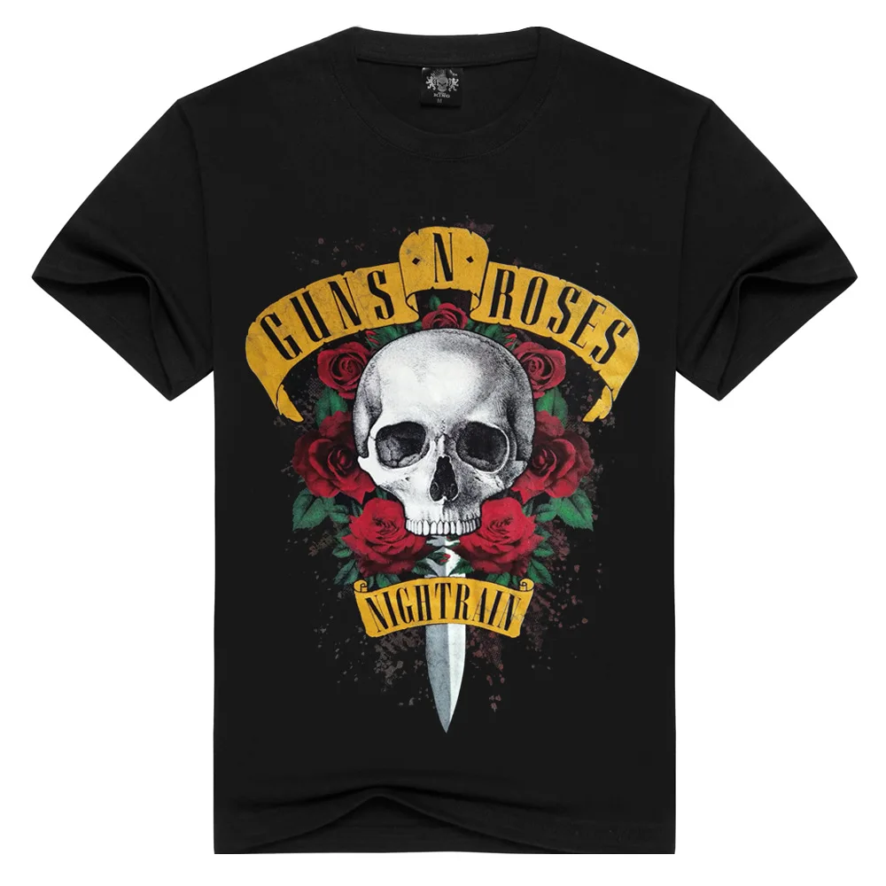 Mens T-Shirts Skull Guns-N-Rose Punk Rose-Design Cotton Summer NIGHTRIAN